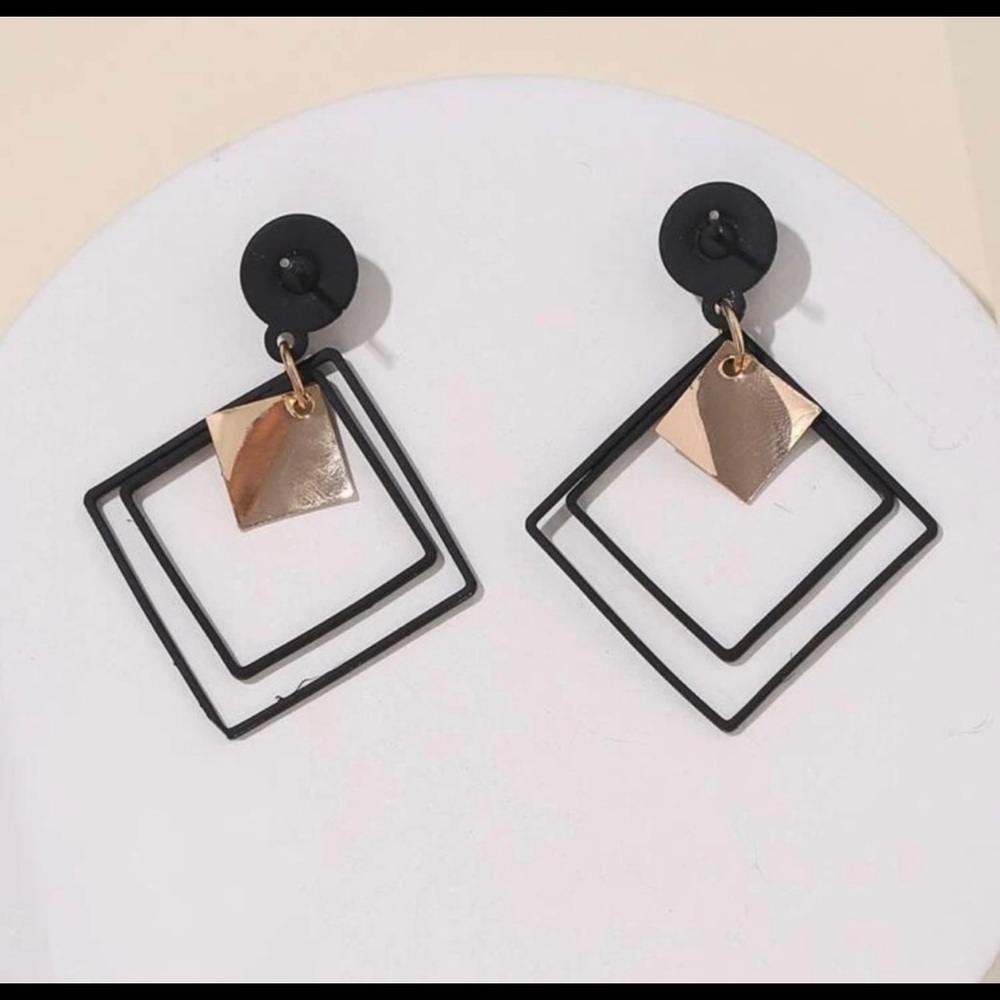 * (2 for $12)* (NWT) Black and Gold Square Hoop Earrings